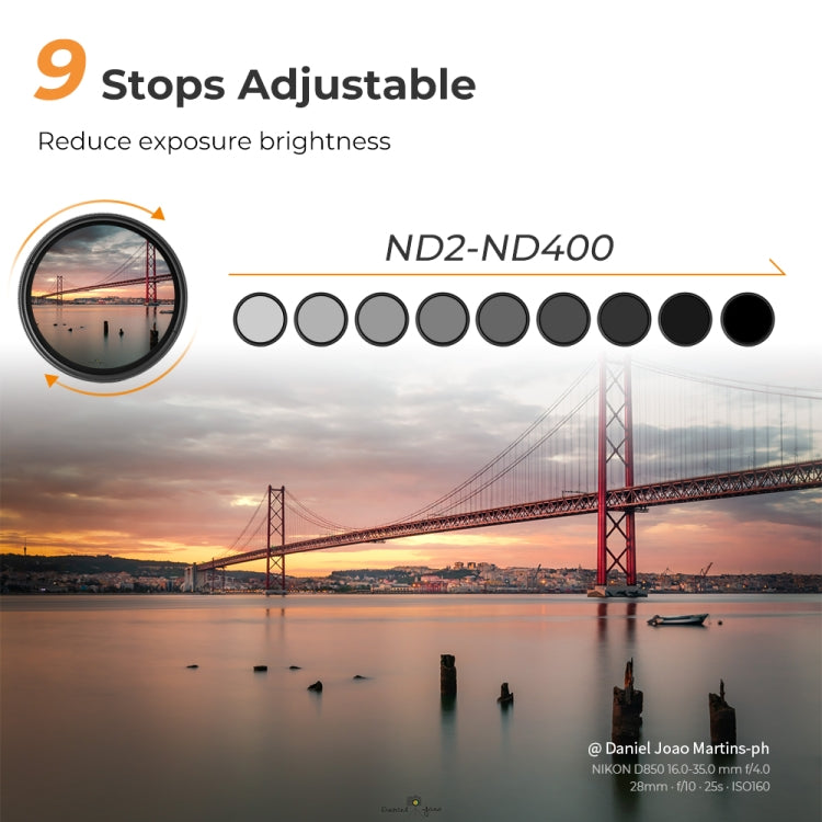 K&F CONCEPT KF01.1406 82mm ND2 To ND400 Variable Filter Multi Coated Ultra-Slim Neutral Density Filter