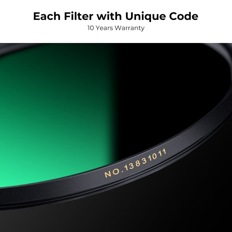 K&F CONCEPT KF01.1995 82mm Nano-X PRO Series ND1000 Filter HD Ultra-Thin Copper Frame 36-Layer Coating Anti-Reflection Green Film