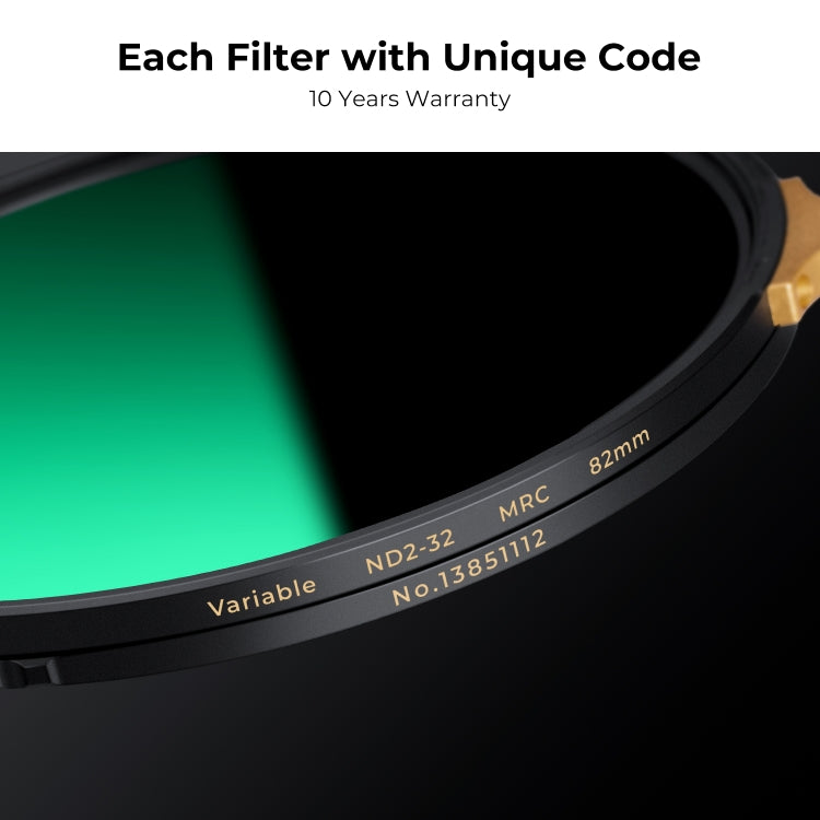 K&F CONCEPT KF01.1999 82mm Nano-X PRO Series ND2-ND32 Filter HD Ultra-Thin Copper Frame 36-Layer Coating Anti-Reflection Green Film