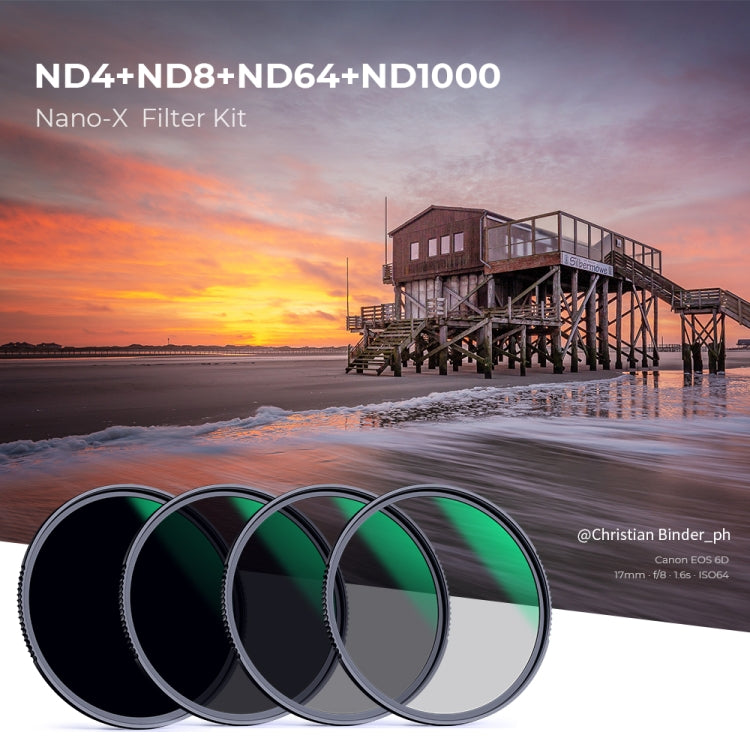 K&F CONCEPT SKU.1636 82mm 4 in 1 ND4 ND8 ND64 ND1000 Filter Kits