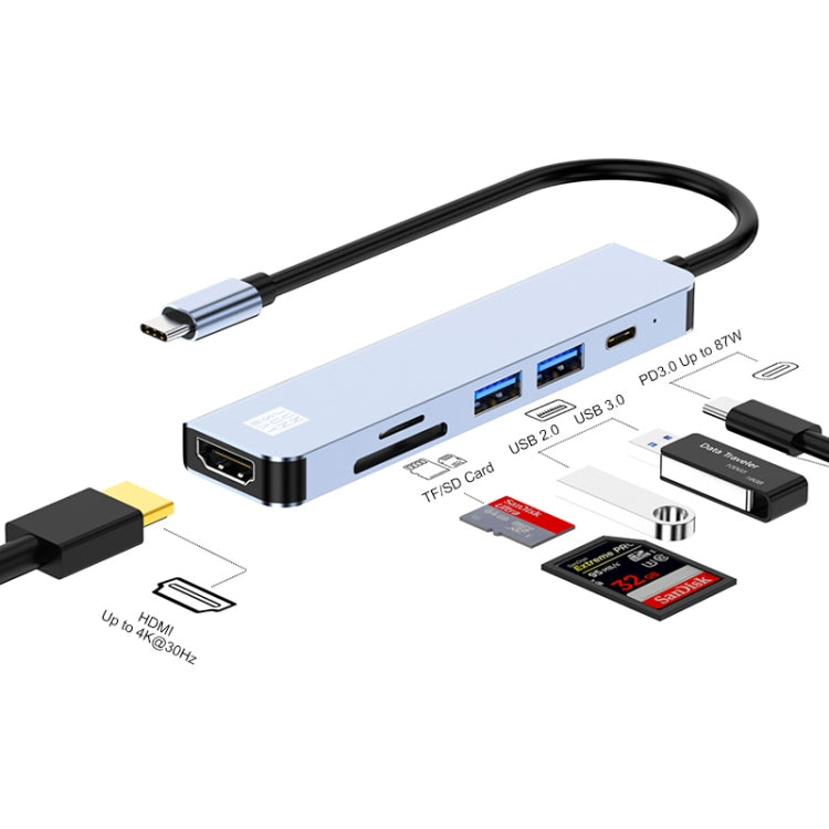 JUNSUNMAY 6 in 1 Type-C to 4K HDMI Docking Station Adapter USB-C PD Quick Charge Hub SD/TF Card Reader My Store