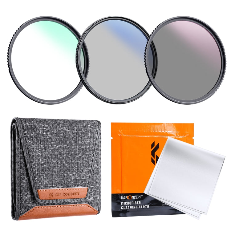 K&F CONCEPT SKU.1945 MCUV+CPL+ND4 Slim Lens Filter Kit  with Filter Pouch and Cleaning Cloths My Store