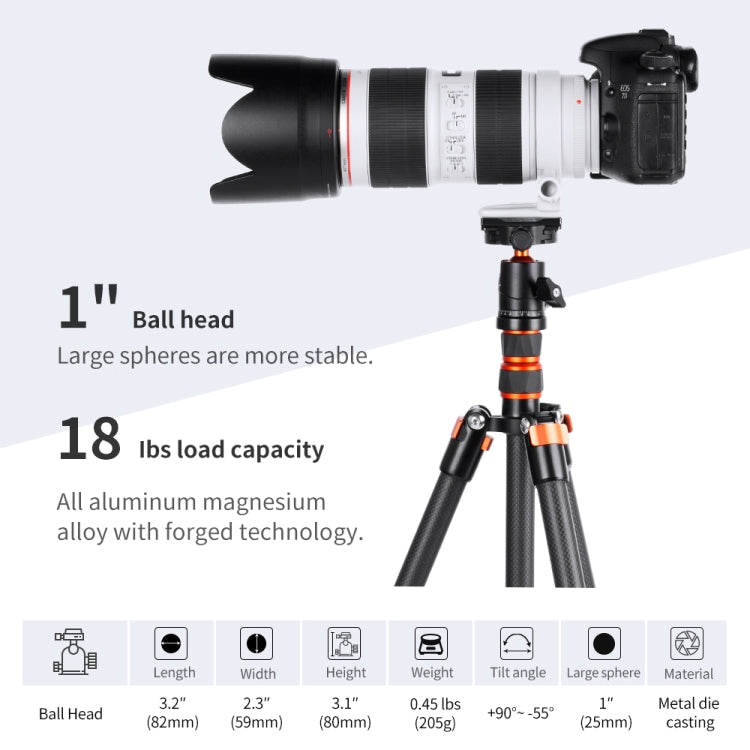 K&F CONCEPT KF31.029V3 Camera Tripod Ball Head with 1/4 inch Quick Release Plate, Load 8kg