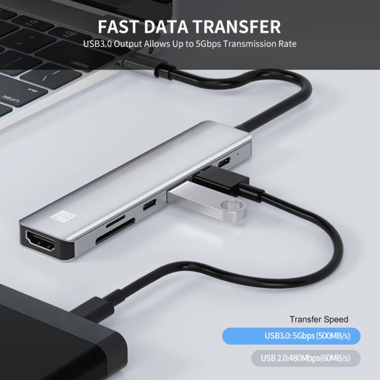 JUNSUNMAY 7 in 1 Type-C to 4K HDMI Docking Station Adapter PD Quick Charge Hub SD/TF Card Reader