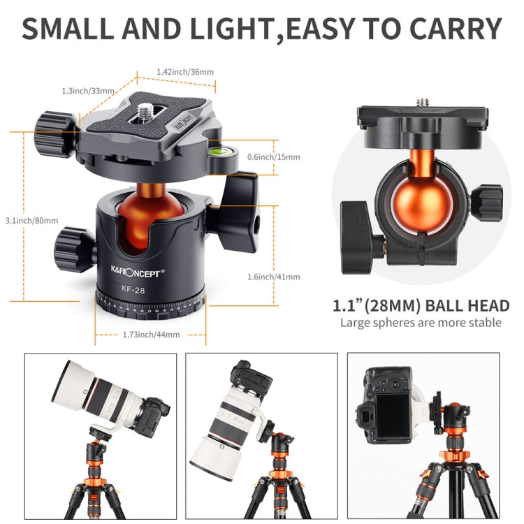 K&F CONCEPT KF31.023V3 360 Degree Rotating Panoramic Metal Tripod Ball Head with 1/4 Inch Quick Release Plate