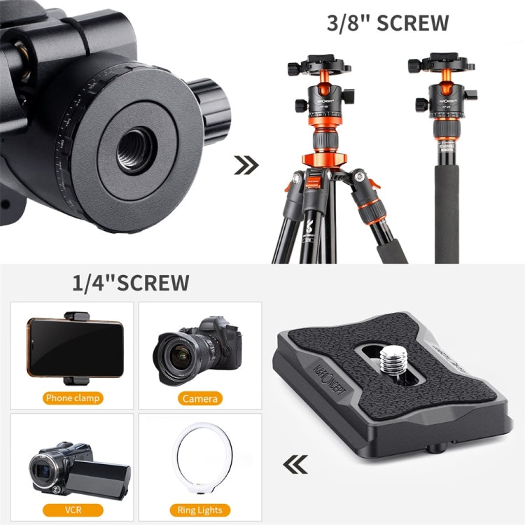 K&F CONCEPT KF31.023V3 360 Degree Rotating Panoramic Metal Tripod Ball Head with 1/4 Inch Quick Release Plate My Store