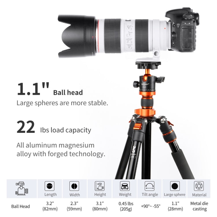 K&F CONCEPT KF31.023V3 360 Degree Rotating Panoramic Metal Tripod Ball Head with 1/4 Inch Quick Release Plate My Store