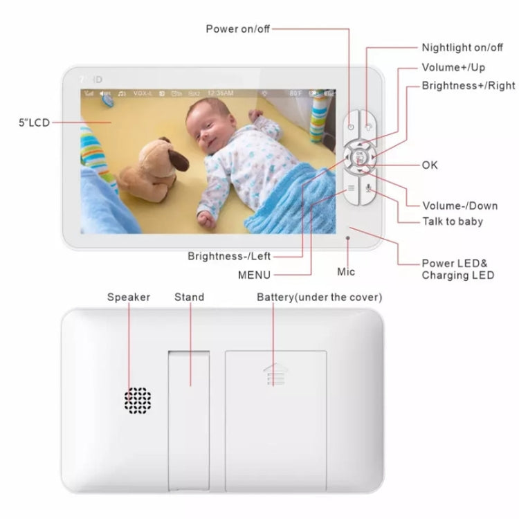 SM70PTZ 7-Zoll-Bildschirm, 2,4 GHz kabelloses digitales Babyphone, automatische Nachtsicht/Zweiwege-Gegensprechanlage