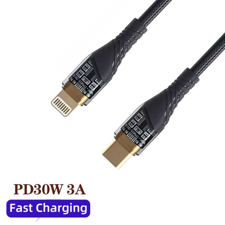 PD30W USB-C / Type-C to 8 Pin Transparent 3A Fast Charging Data Cable, Length: 1m