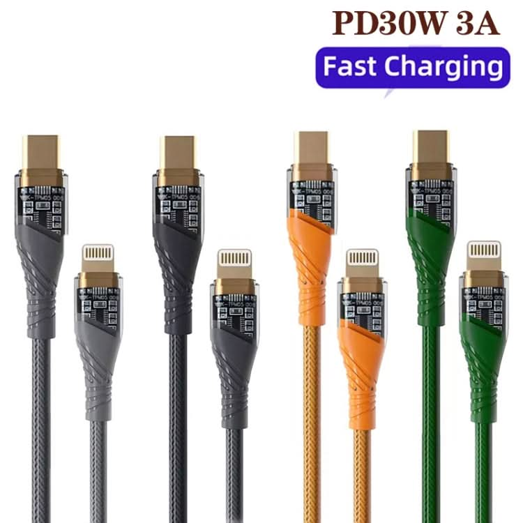 PD30W USB-C / Type-C to 8 Pin Transparent 3A Fast Charging Data Cable, Length: 1m