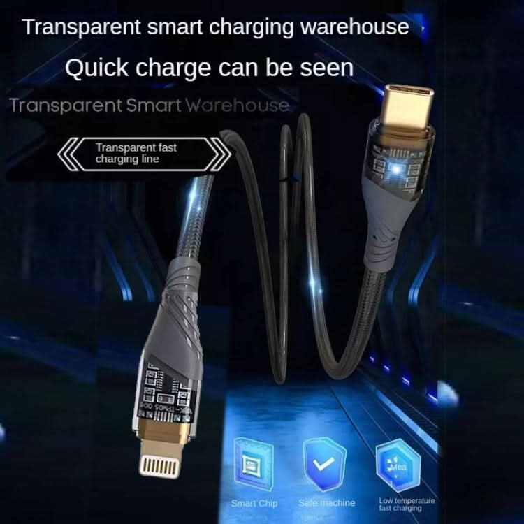 PD30W USB-C / Type-C to 8 Pin Transparent 3A Fast Charging Data Cable, Length: 1m