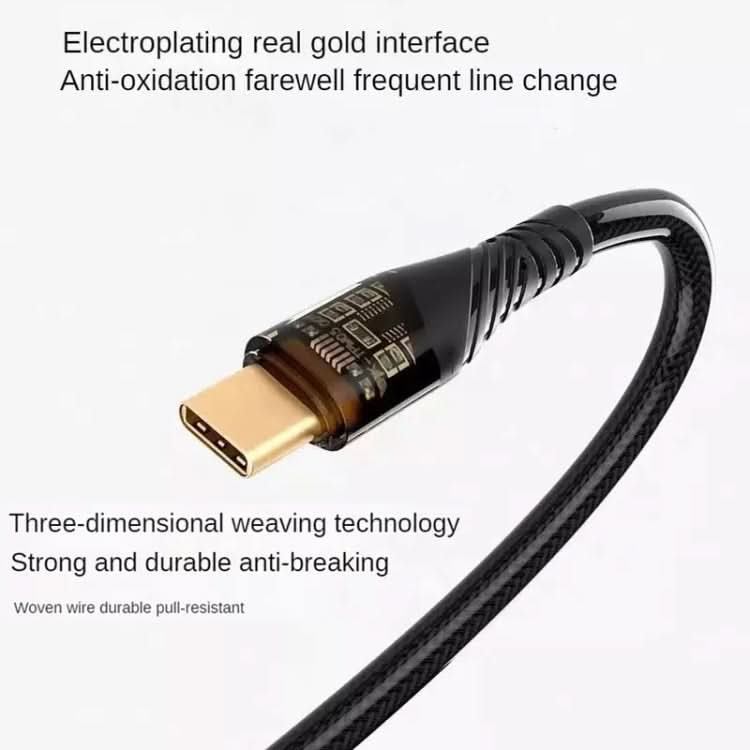 PD30W USB-C / Type-C to 8 Pin Transparent 3A Fast Charging Data Cable, Length: 1m