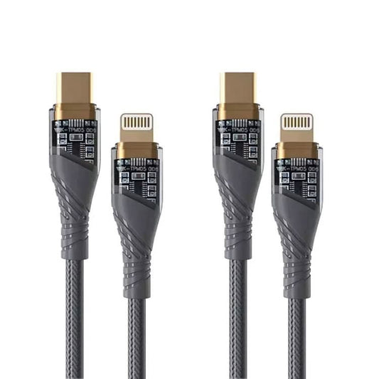 2 PCS PD30W USB-C / Type-C to 8 Pin Transparent 3A Fast Charging Data Cable, Length: 1m