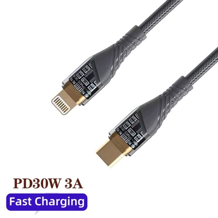 2 PCS PD30W USB-C / Type-C to 8 Pin Transparent 3A Fast Charging Data Cable, Length: 1m