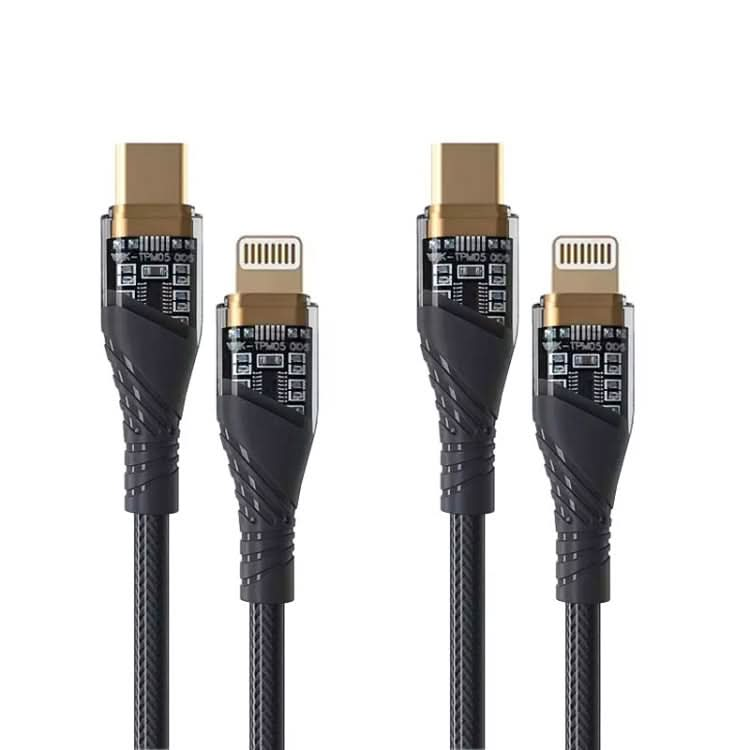 2 PCS PD30W USB-C / Type-C to 8 Pin Transparent 3A Fast Charging Data Cable, Length: 1m