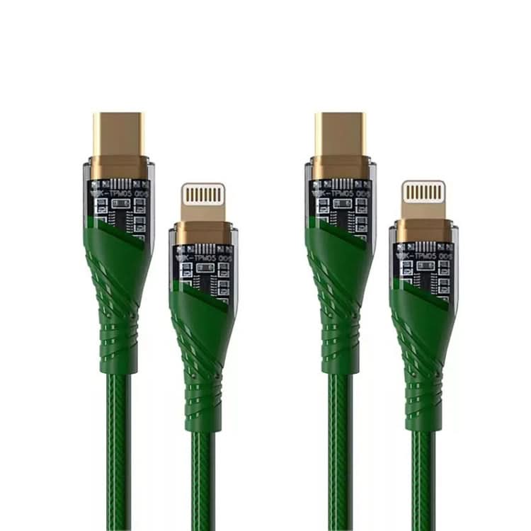 2 PCS PD30W USB-C / Type-C to 8 Pin Transparent 3A Fast Charging Data Cable, Length: 1m