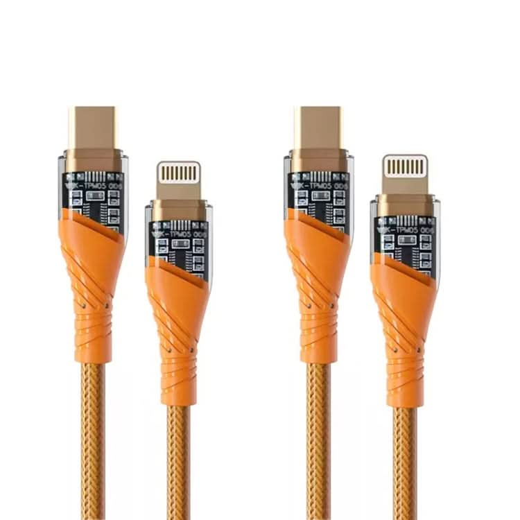 2 PCS PD30W USB-C / Type-C to 8 Pin Transparent 3A Fast Charging Data Cable, Length: 1m