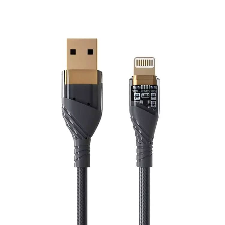 2.4A USB to 8 Pin Transparent Fast Charging Data Cable, Length: 1m