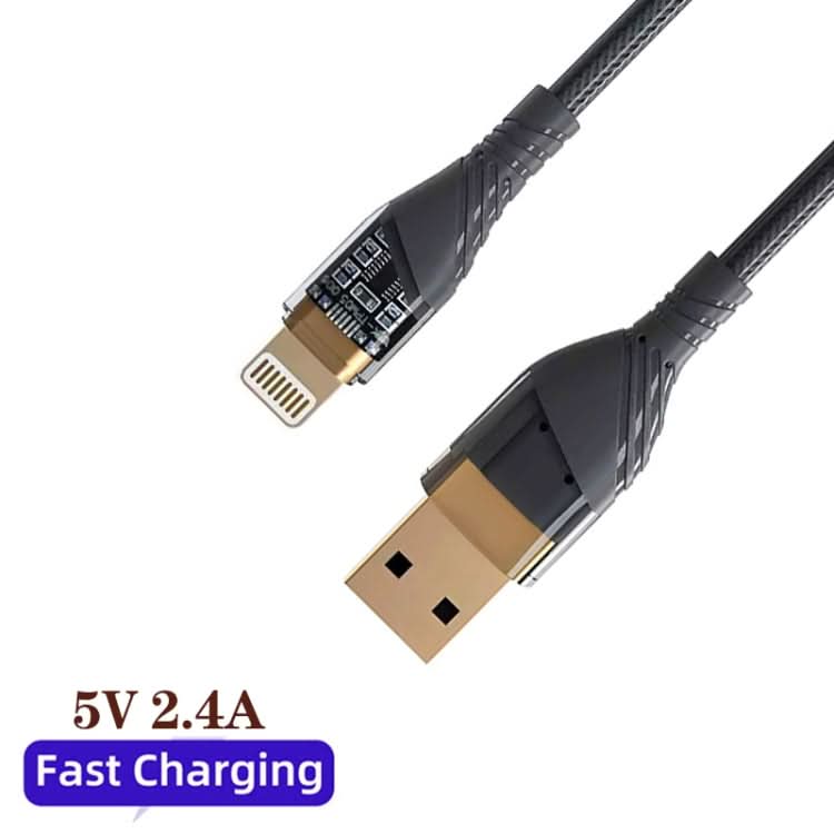 2.4A USB to 8 Pin Transparent Fast Charging Data Cable, Length: 1m