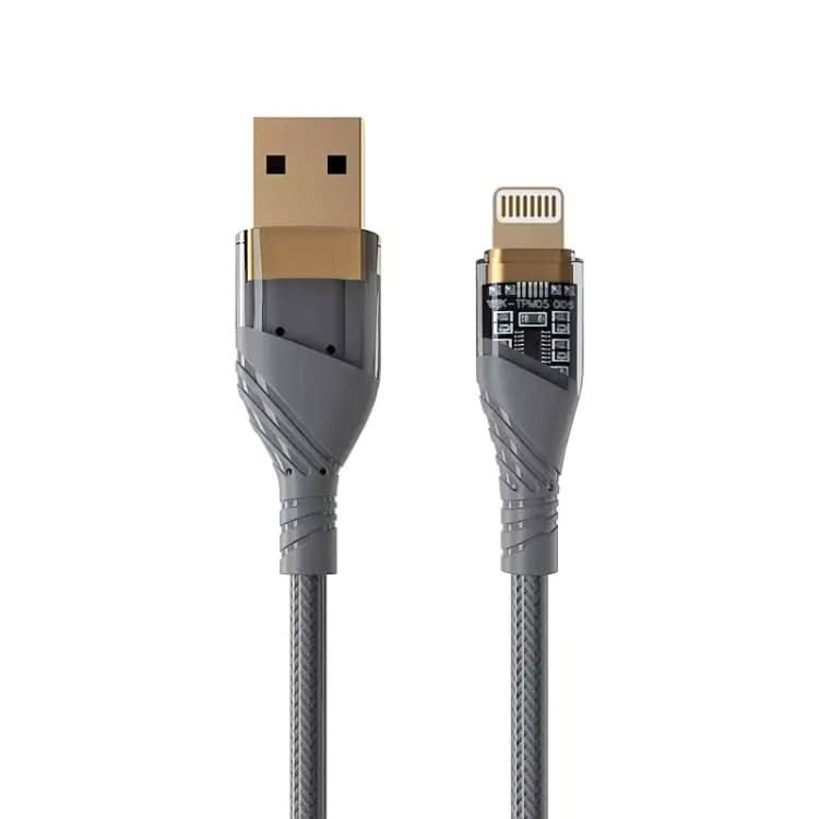 2.4A USB to 8 Pin Transparent Fast Charging Data Cable, Length: 1m