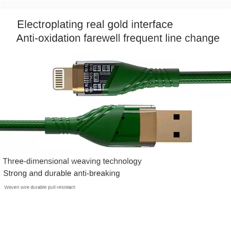 2.4A USB to 8 Pin Transparent Fast Charging Data Cable, Length: 1m