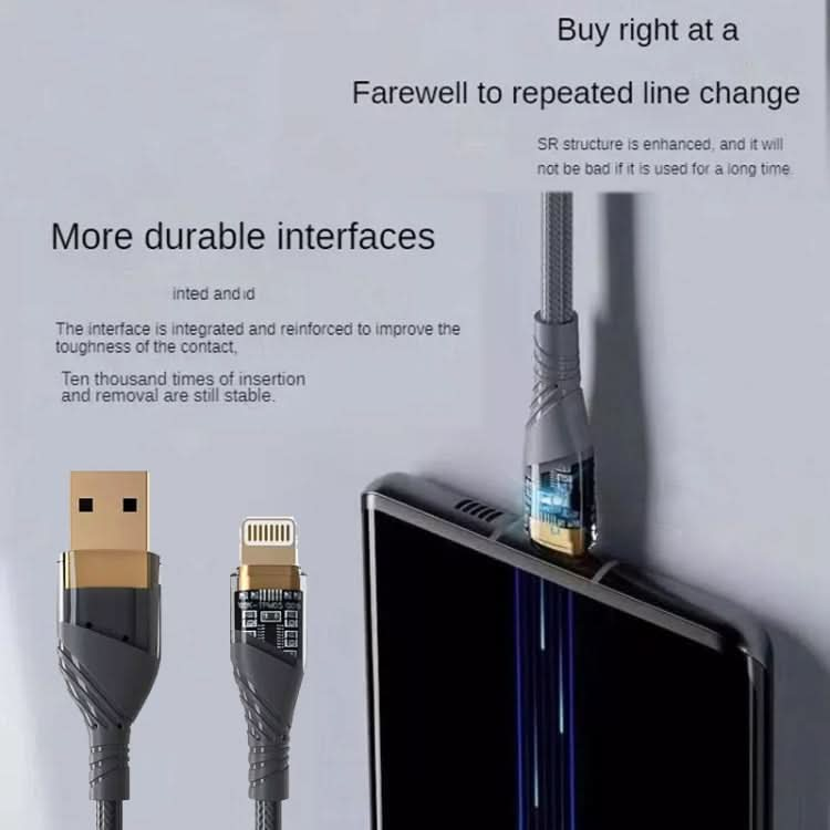 2.4A USB to 8 Pin Transparent Fast Charging Data Cable, Length: 1m