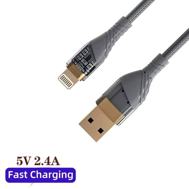 2pcs 2.4A USB to 8 Pin Transparent Fast Charging Data Cable, Length: 1m