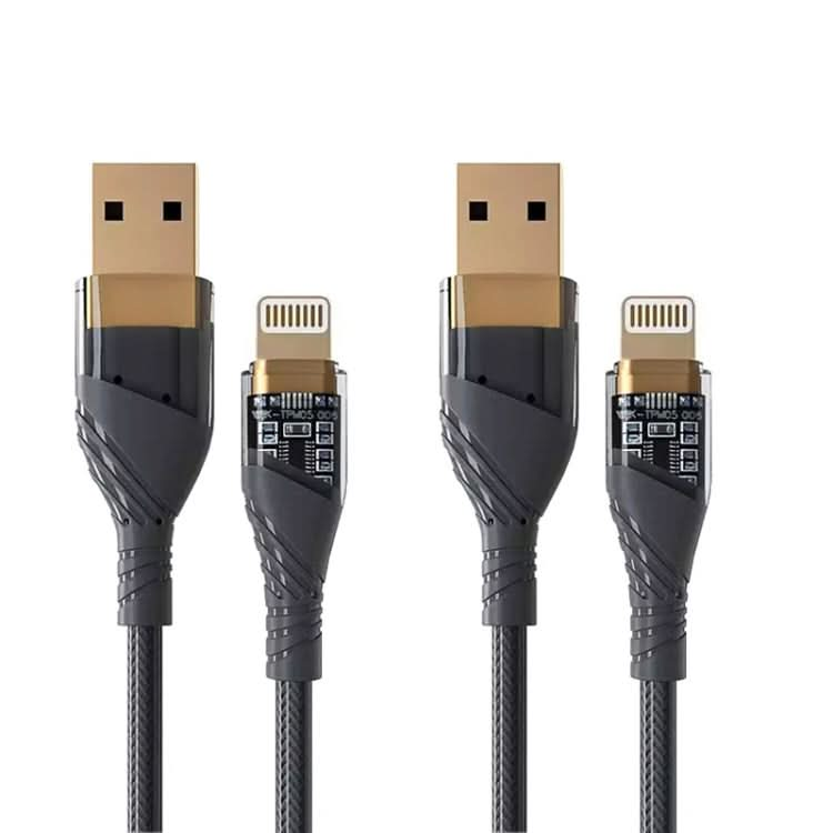 2pcs 2.4A USB to 8 Pin Transparent Fast Charging Data Cable, Length: 1m