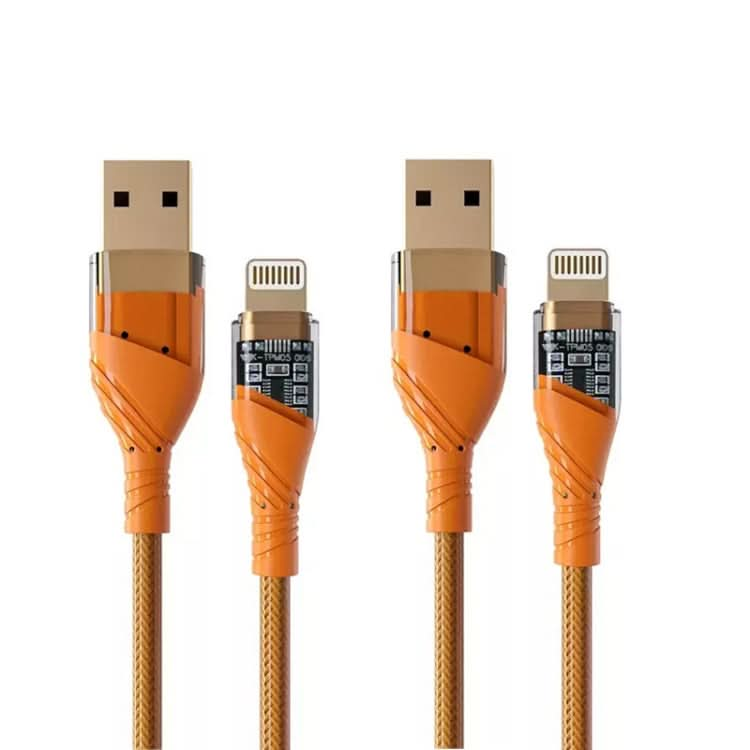 2pcs 2.4A USB to 8 Pin Transparent Fast Charging Data Cable, Length: 1m