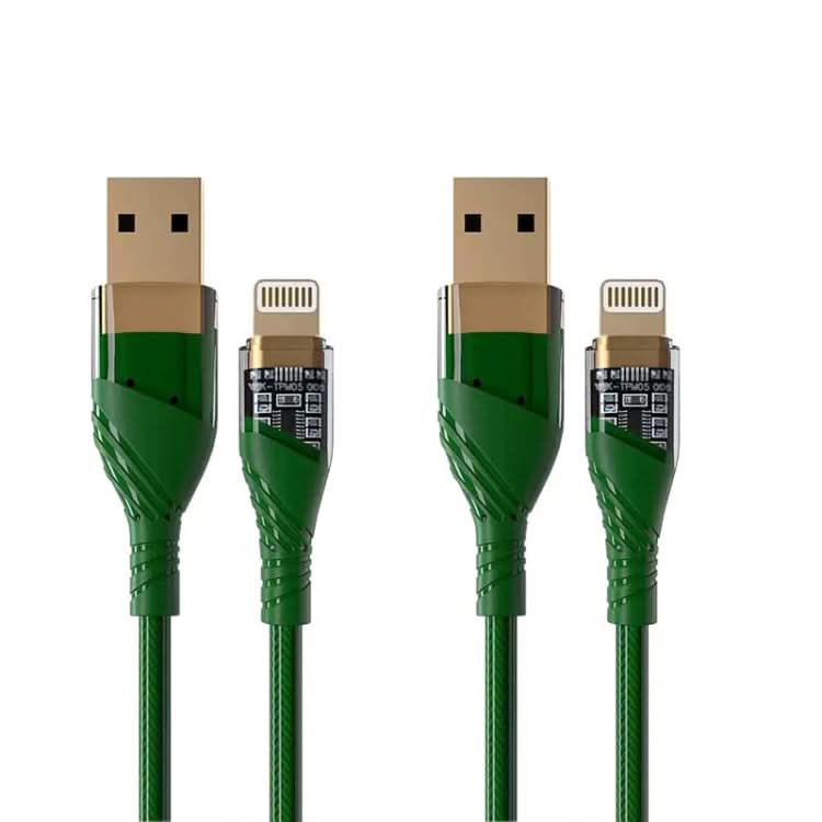 2pcs 2.4A USB to 8 Pin Transparent Fast Charging Data Cable, Length: 1m