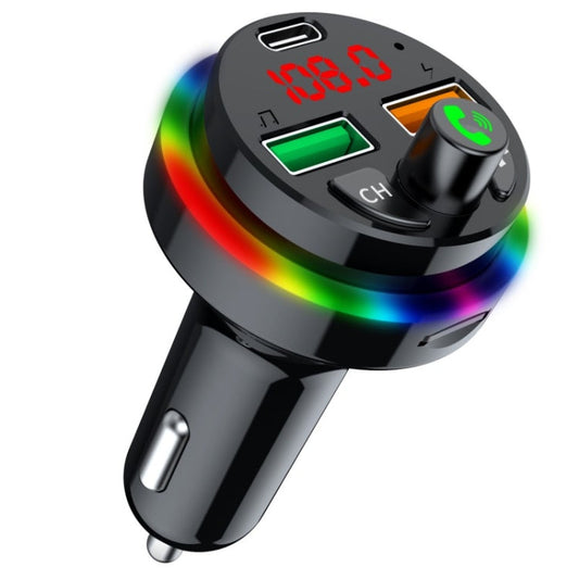 PDF16 Car Bluetooth 5.0 FM Transmitter Colorful Ambient Light Type C Dual USB Fast Charging Charger ÎҵÄÉ̵ê