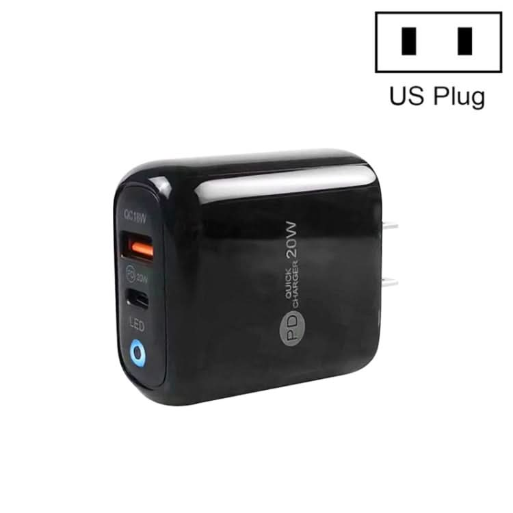 PD04 PD20W + QC18W Mobile Phone Charger with LED Indicator, US Plug