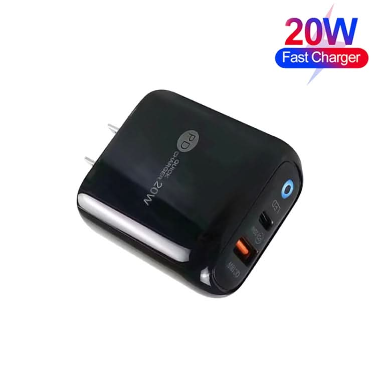 PD04 PD20W + QC18W Mobile Phone Charger with LED Indicator, US Plug