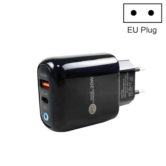 PD04 PD20W + QC18W Mobile Phone Charger with LED Indicator, EU Plug