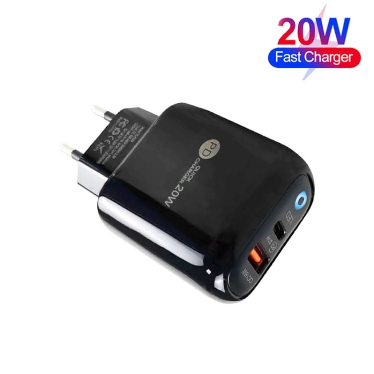 PD04 PD20W + QC18W Mobile Phone Charger with LED Indicator, EU Plug