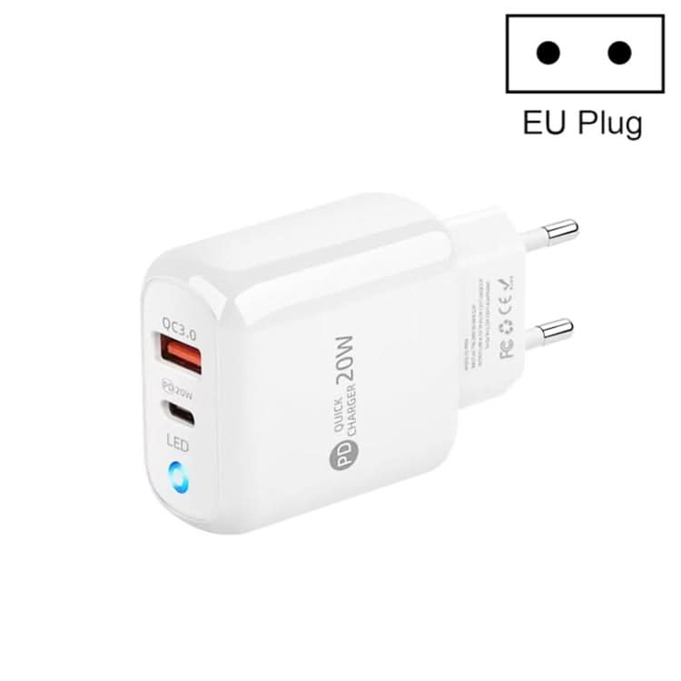 PD04 PD20W + QC18W Mobile Phone Charger with LED Indicator, EU Plug