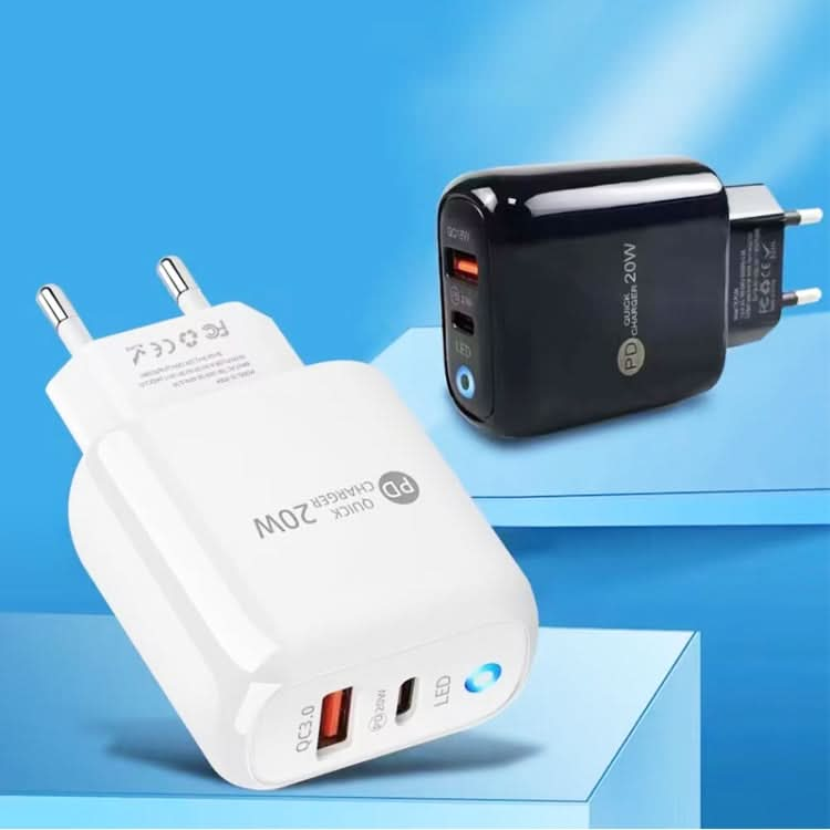 PD04 PD20W + QC18W Mobile Phone Charger with LED Indicator, EU Plug