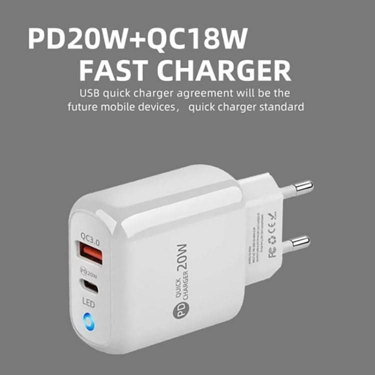 PD04 PD20W + QC18W Mobile Phone Charger with LED Indicator, EU Plug