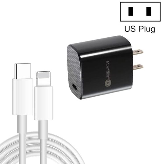 PD11 Single PD3.0 USB-C / Type-C 20W Fast Charger with 1m Type-C to 8 Pin Data Cable, US Plug