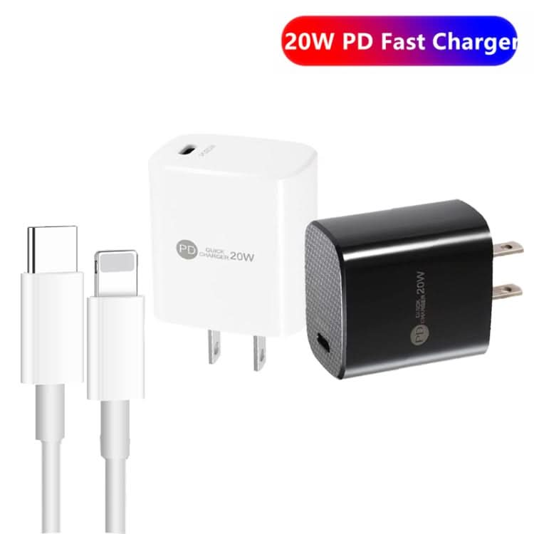 PD11 Single PD3.0 USB-C / Type-C 20W Fast Charger with 1m Type-C to 8 Pin Data Cable, US Plug