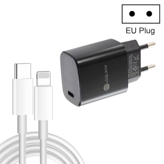 PD11 Single PD3.0 USB-C / Type-C 20W Fast Charger with 1m Type-C to 8 Pin Data Cable, EU Plug