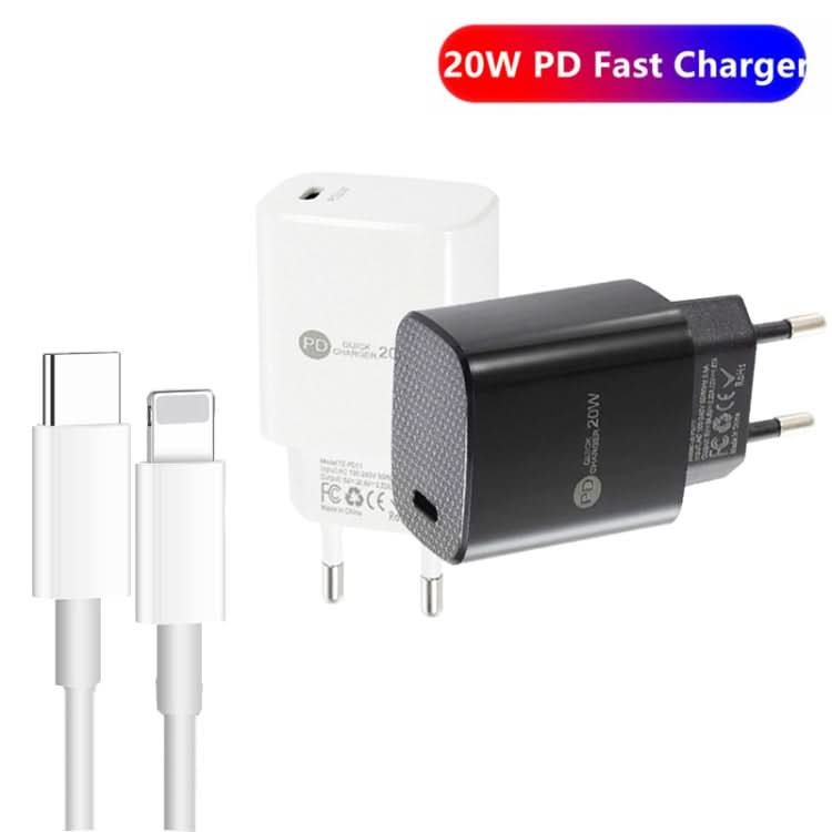 PD11 Single PD3.0 USB-C / Type-C 20W Fast Charger with 1m Type-C to 8 Pin Data Cable, EU Plug