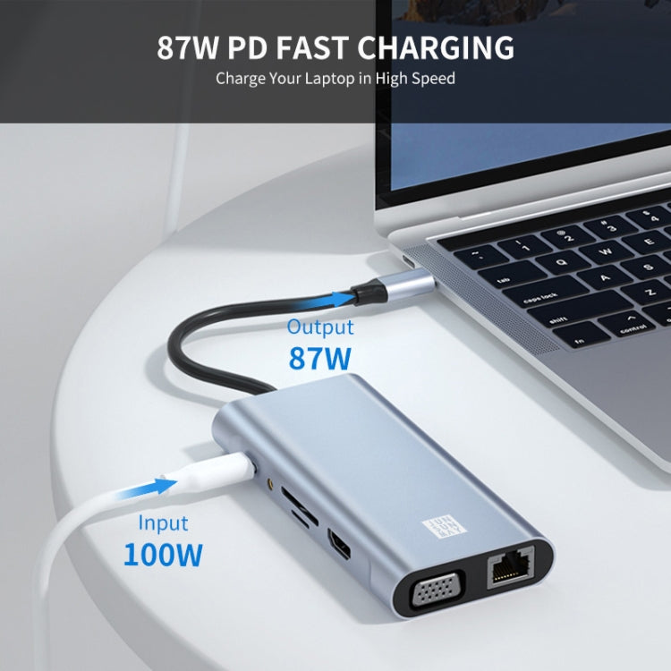 JUNSUNMAY 11 in 1 Type-C to 4K HDMI + VGA +RJ45 Docking Station Adapter PD Quick Charge Hub My Store