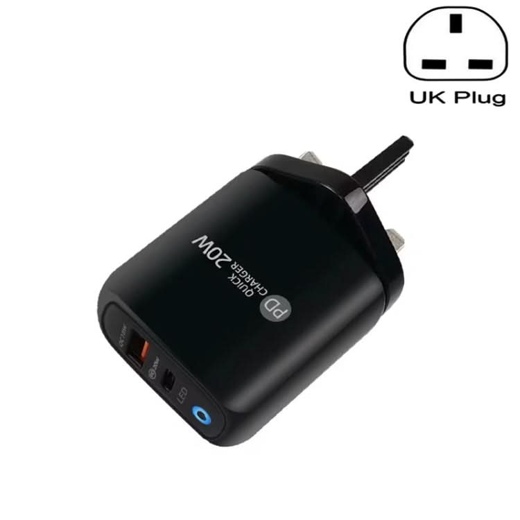 PD04 PD20W + QC18W Mobile Phone Charger with LED Indicator, UK Plug