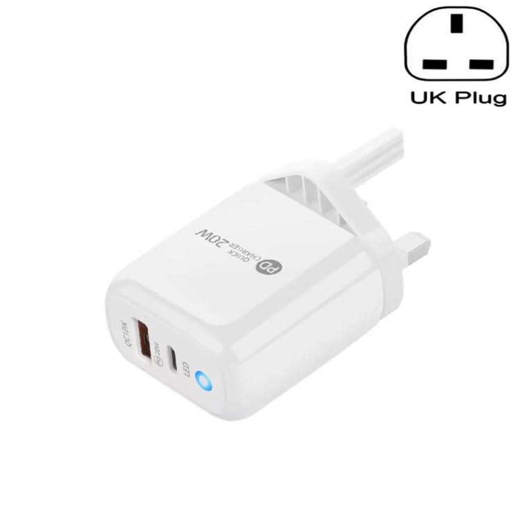 PD04 PD20W + QC18W Mobile Phone Charger with LED Indicator, UK Plug