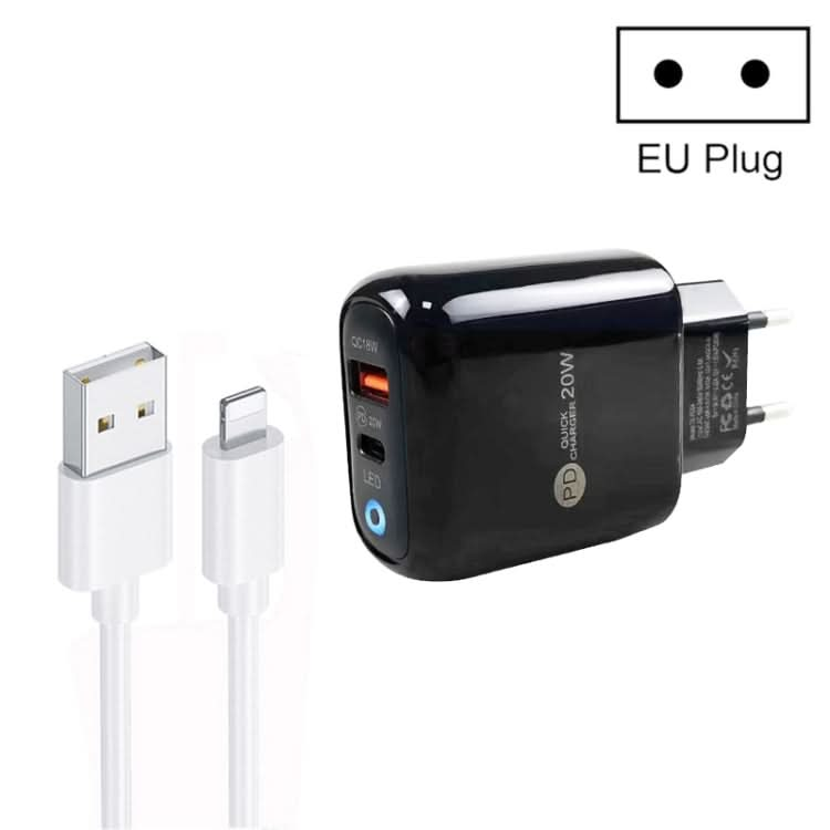 PD04 Type-C + USB Mobile Phone Charger with USB to 8 Pin Cable, EU Plug