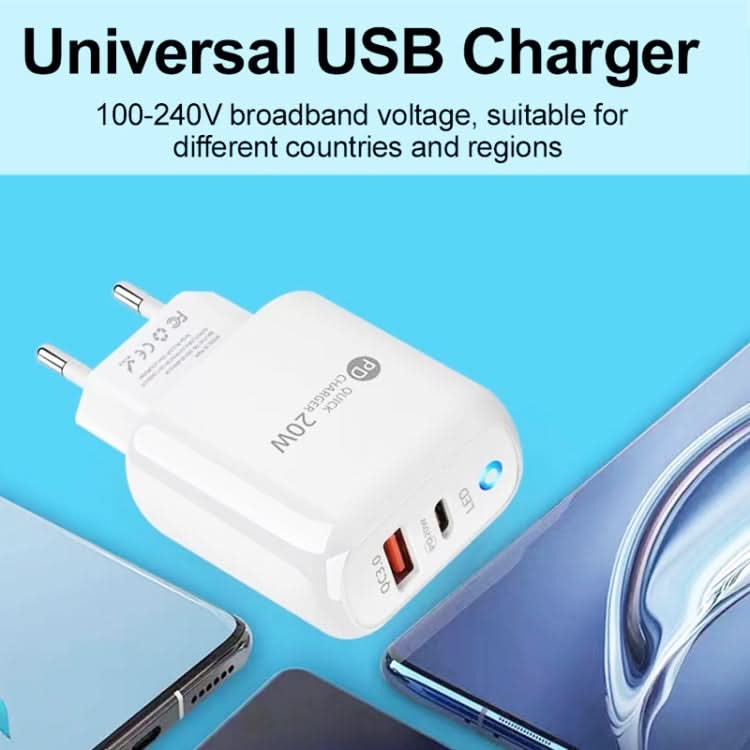 PD04 Type-C + USB Mobile Phone Charger with USB to 8 Pin Cable, EU Plug