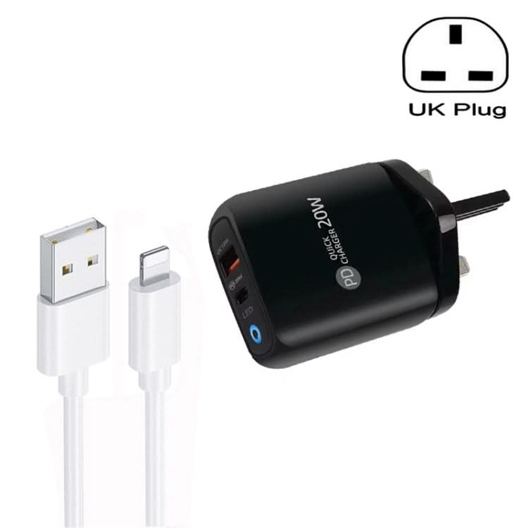 PD04 Type-C + USB Mobile Phone Charger with USB to 8 Pin Cable, UK Plug