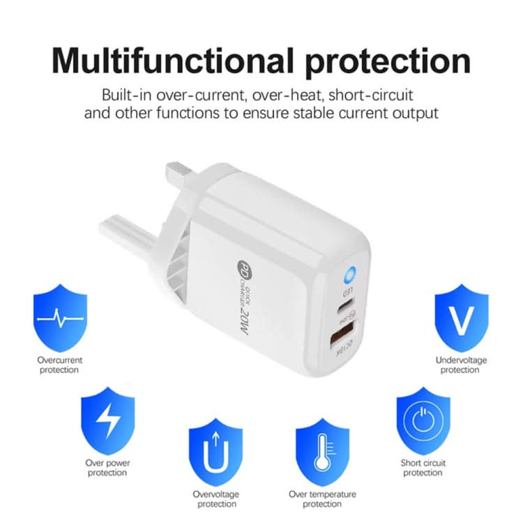 PD04 Type-C + USB Mobile Phone Charger with USB to 8 Pin Cable, UK Plug