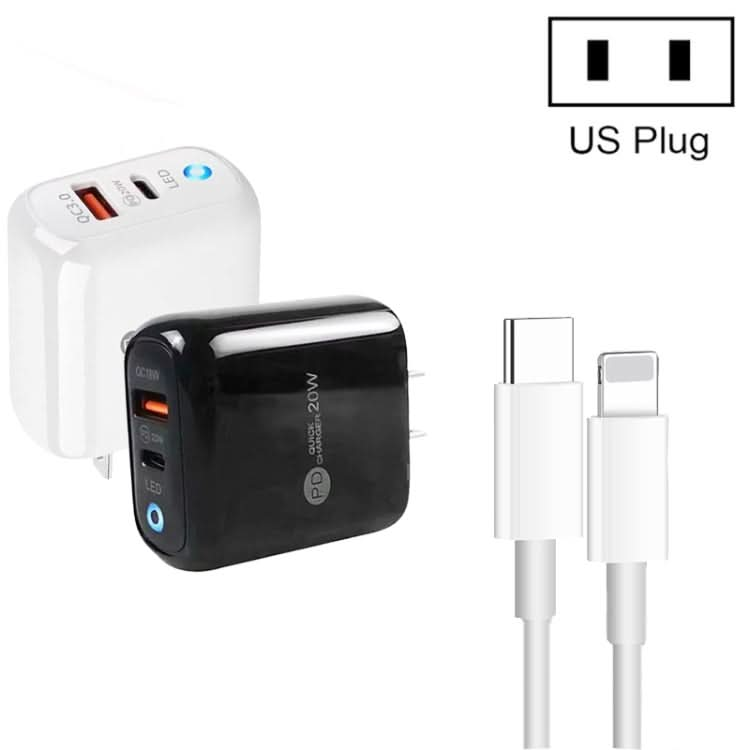 PD04 Type-C + USB Mobile Phone Charger with Type-C to 8 Pin Cable, US Plug